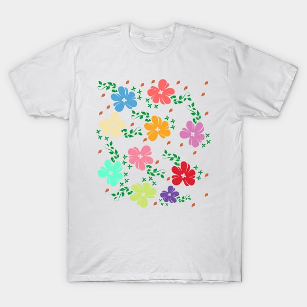 Floral Line Art Pattern Drawing T-Shirt by Alex